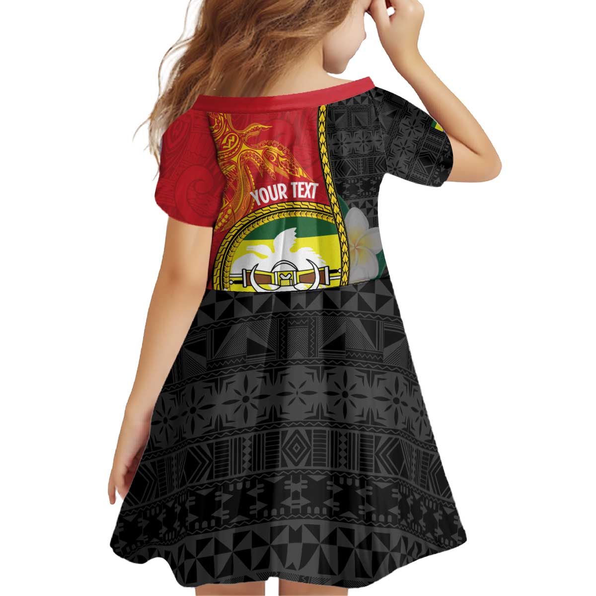 Personalised PNG Morobe Provins Kid Short Sleeve Dress Papua New Guinea Plumeria Melanesian Pattern LT14 - Polynesian Pride