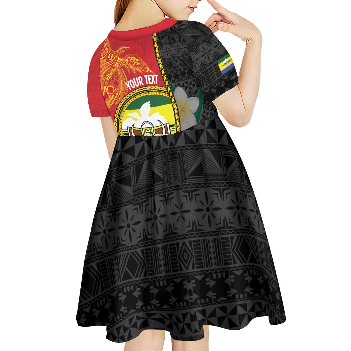 Personalised PNG Morobe Provins Kid Short Sleeve Dress Papua New Guinea Plumeria Melanesian Pattern LT14 - Polynesian Pride