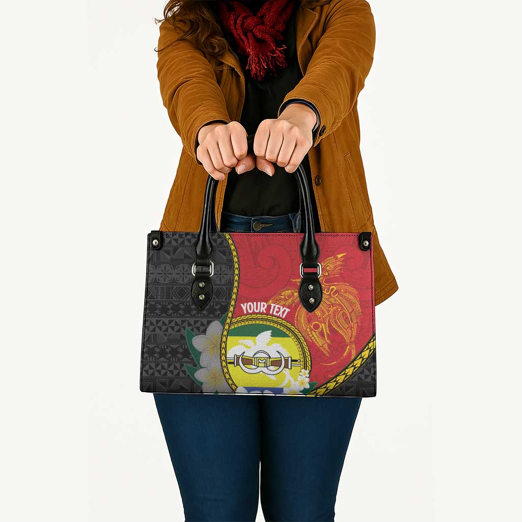 Personalised PNG Morobe Provins Leather Bag Papua New Guinea Plumeria Melanesian Pattern - Polynesian Pride