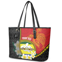 Personalised PNG Morobe Provins Leather Tote Bag Papua New Guinea Plumeria Melanesian Pattern - Polynesian Pride