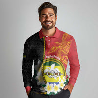 Personalised PNG Morobe Provins Long Sleeve Polo Shirt Papua New Guinea Plumeria Melanesian Pattern - Polynesian Pride