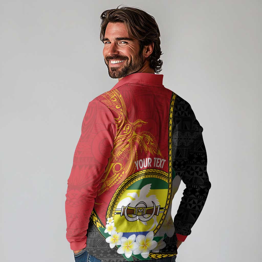 Personalised PNG Morobe Provins Long Sleeve Polo Shirt Papua New Guinea Plumeria Melanesian Pattern - Polynesian Pride