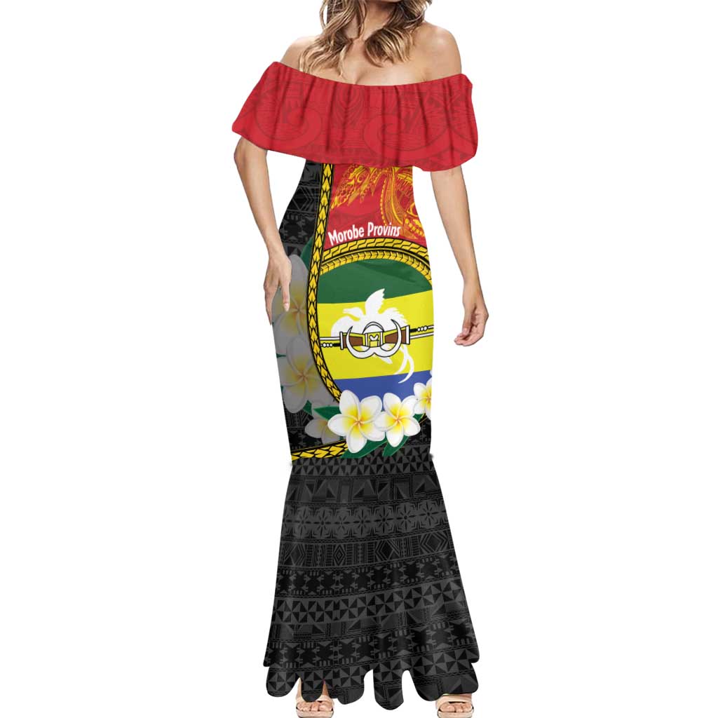Personalised PNG Morobe Provins Mermaid Dress Papua New Guinea Plumeria Melanesian Pattern - Polynesian Pride