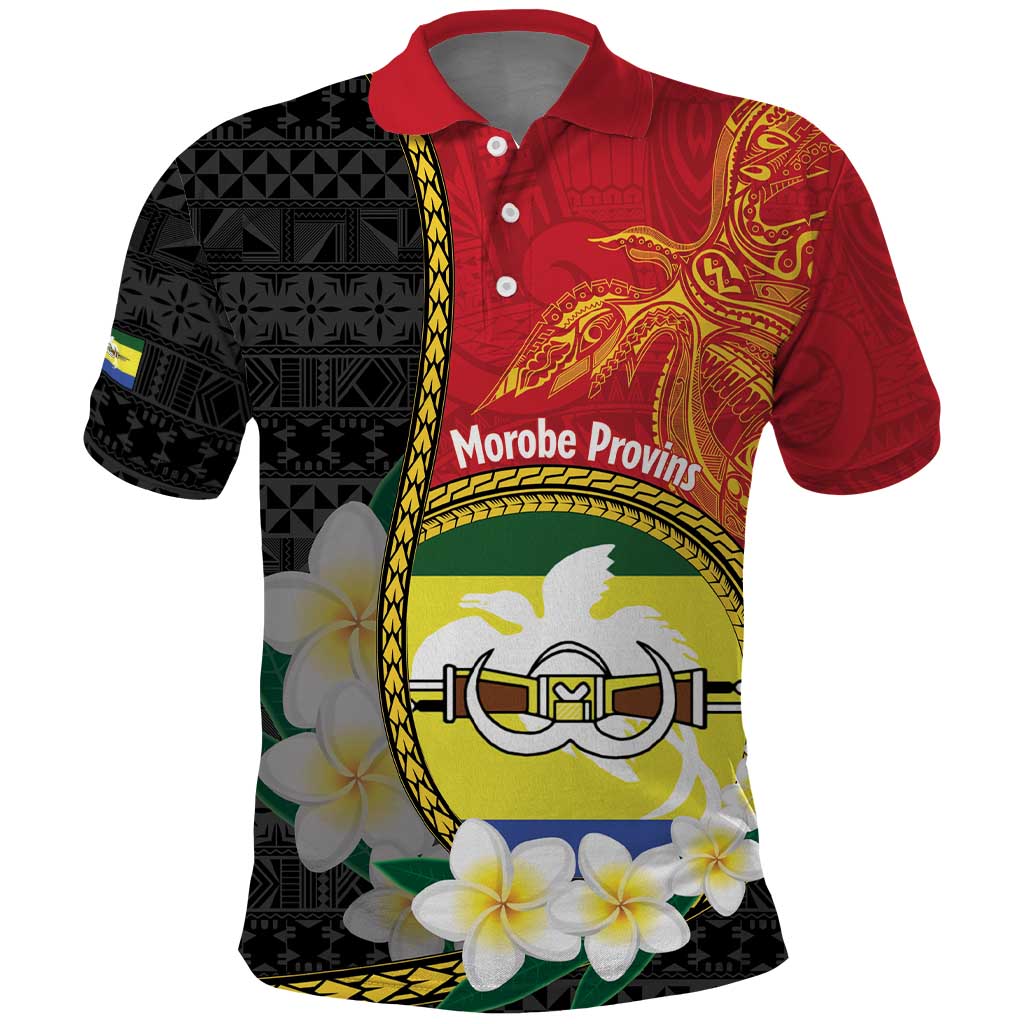 Personalised PNG Morobe Provins Polo Shirt Papua New Guinea Plumeria Melanesian Pattern - Polynesian Pride