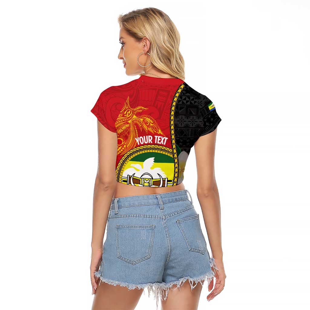 Personalised PNG Morobe Provins Raglan Cropped T Shirt Papua New Guinea Plumeria Melanesian Pattern - Polynesian Pride