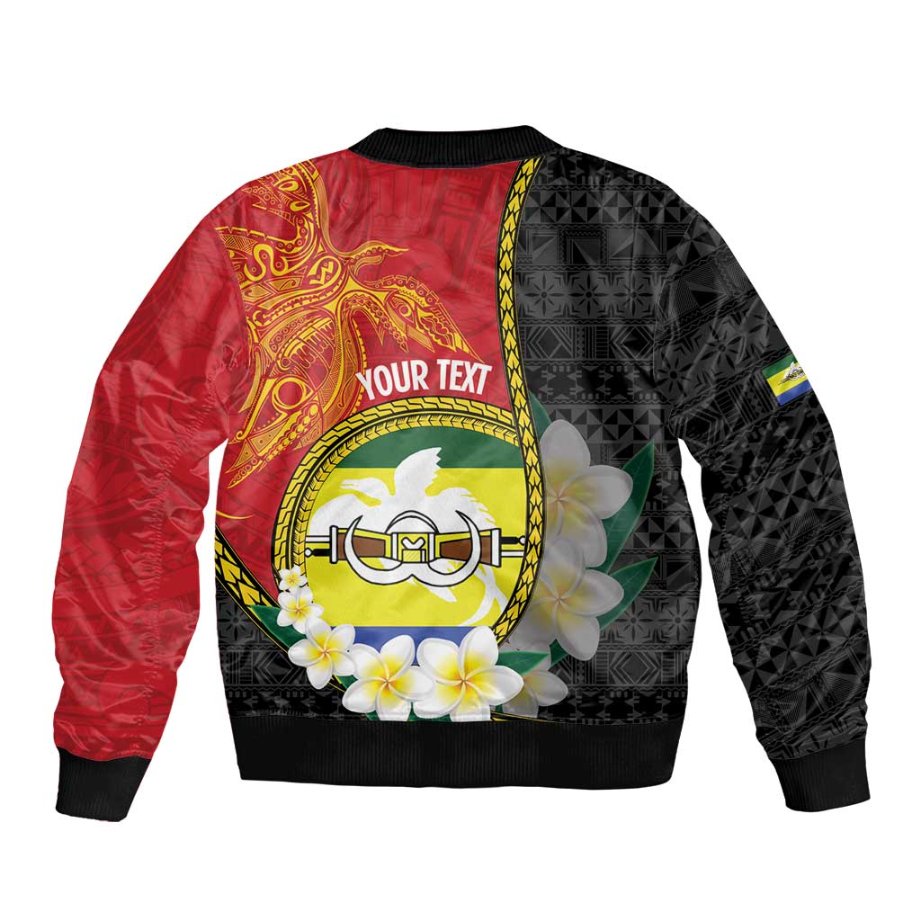 Personalised PNG Morobe Provins Sleeve Zip Bomber Jacket Papua New Guinea Plumeria Melanesian Pattern - Polynesian Pride