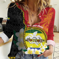 Personalised PNG Morobe Provins Women Casual Shirt Papua New Guinea Plumeria Melanesian Pattern - Polynesian Pride