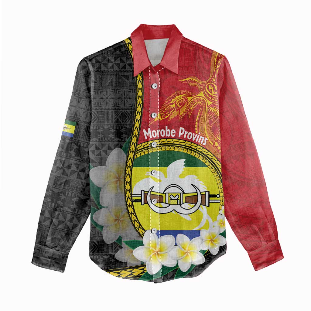 Personalised PNG Morobe Provins Women Casual Shirt Papua New Guinea Plumeria Melanesian Pattern - Polynesian Pride