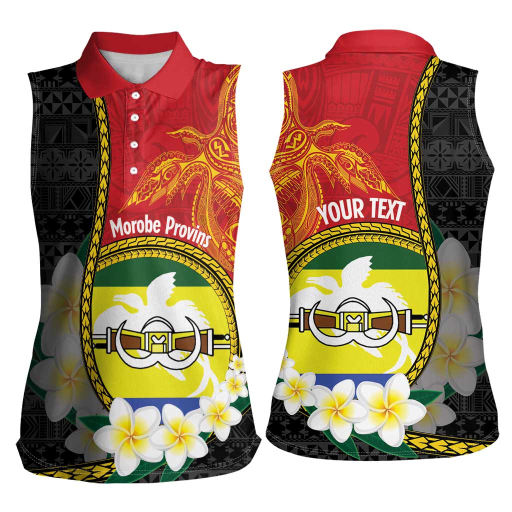 Personalised PNG Morobe Provins Women Sleeveless Polo Shirt Papua New Guinea Plumeria Melanesian Pattern - Polynesian Pride