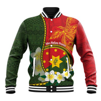 Personalised PNG Isten Hailans Provins Baseball Jacket Papua New Guinea Plumeria Melanesian Pattern LT14 Unisex Green - Polynesian Pride