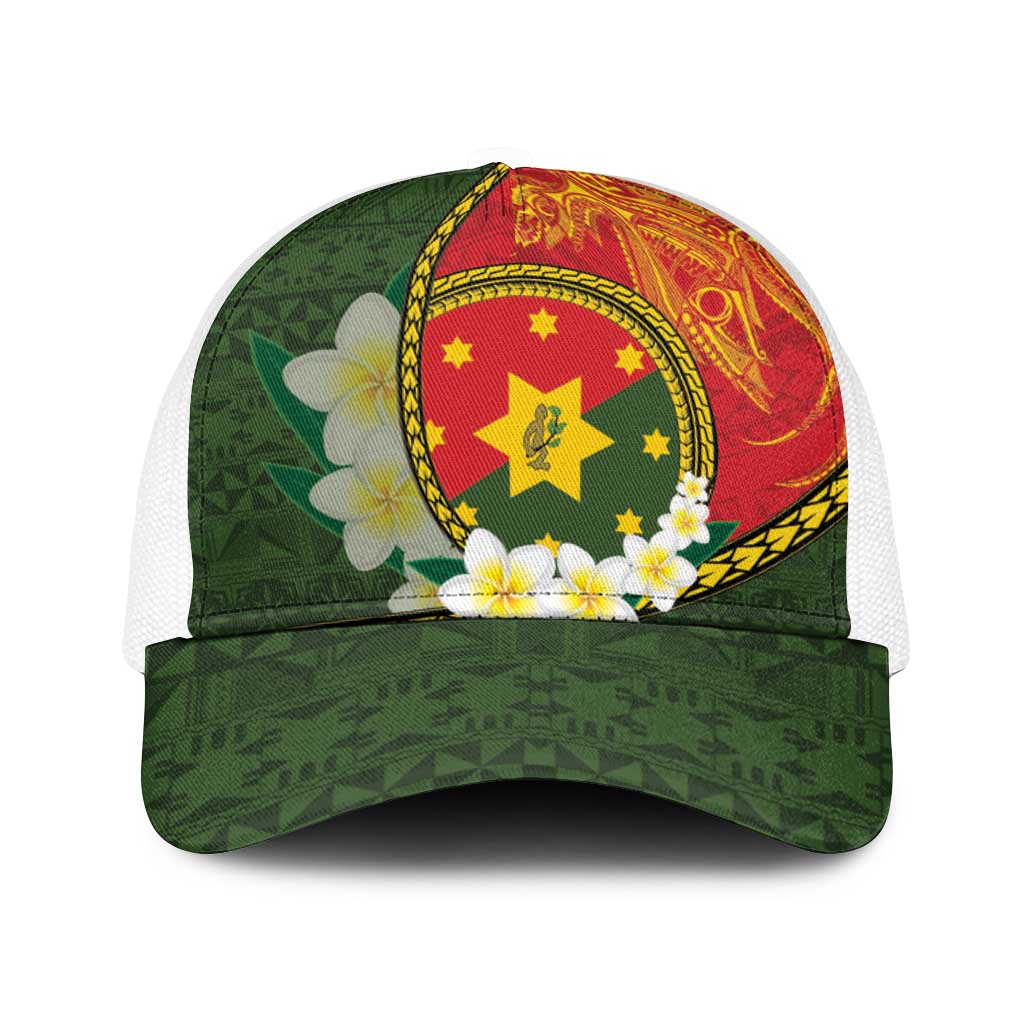 PNG Isten Hailans Provins Baseball Net Cap Papua New Guinea Plumeria Melanesian Pattern - Polynesian Pride