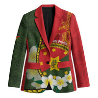Personalised PNG Isten Hailans Provins Blazer Papua New Guinea Plumeria Melanesian Pattern - Polynesian Pride