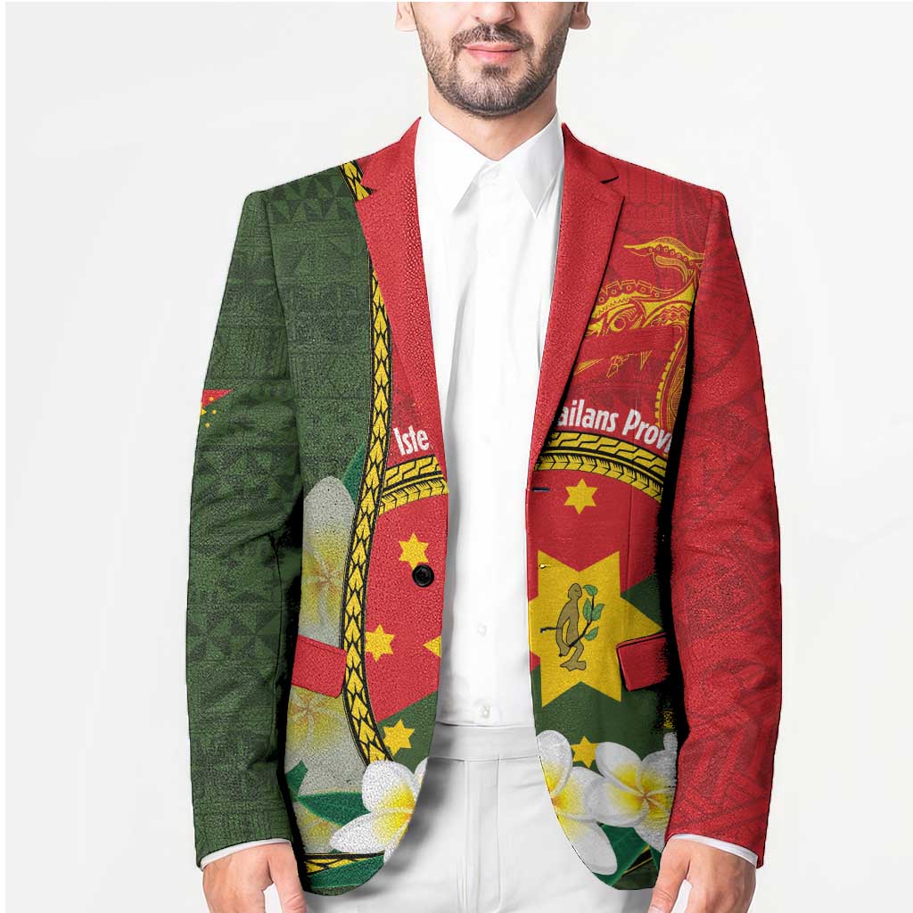 Personalised PNG Isten Hailans Provins Blazer Papua New Guinea Plumeria Melanesian Pattern - Polynesian Pride