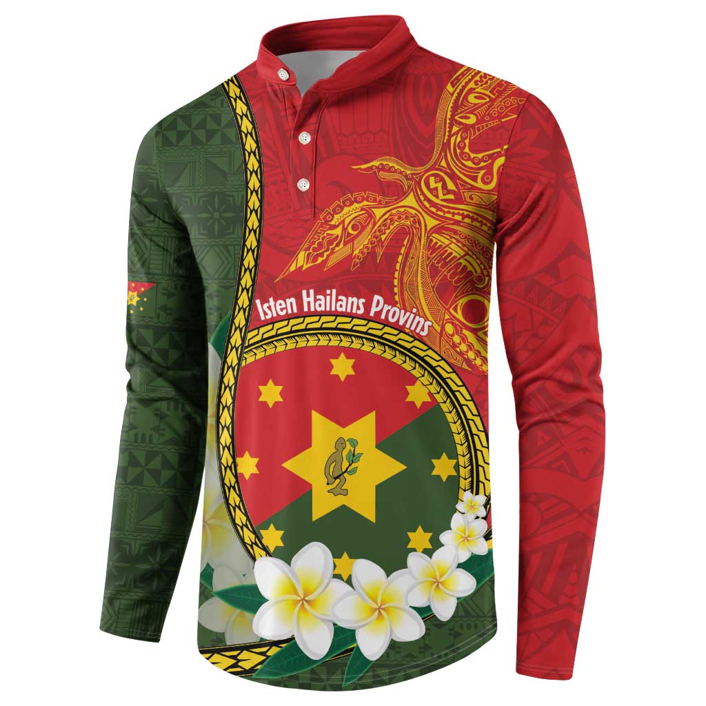 Personalised PNG Isten Hailans Provins Button Sweatshirt Papua New Guinea Plumeria Melanesian Pattern - Polynesian Pride