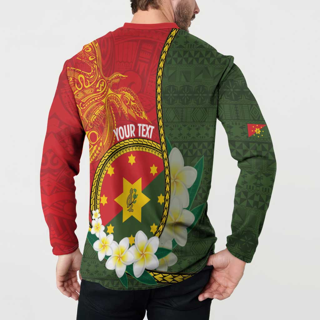 Personalised PNG Isten Hailans Provins Button Sweatshirt Papua New Guinea Plumeria Melanesian Pattern - Polynesian Pride