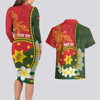 Personalised PNG Isten Hailans Provins Couples Matching Long Sleeve Bodycon Dress and Hawaiian Shirt Papua New Guinea Plumeria Melanesian Pattern - Polynesian Pride