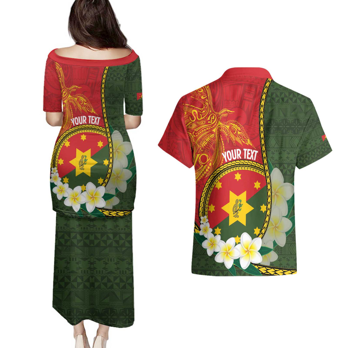Personalised PNG Isten Hailans Provins Couples Matching Puletasi and Hawaiian Shirt Papua New Guinea Plumeria Melanesian Pattern - Polynesian Pride