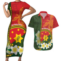 Personalised PNG Isten Hailans Provins Couples Matching Short Sleeve Bodycon Dress and Hawaiian Shirt Papua New Guinea Plumeria Melanesian Pattern - Polynesian Pride