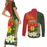 Personalised PNG Isten Hailans Provins Couples Matching Short Sleeve Bodycon Dress and Long Sleeve Button Shirt Papua New Guinea Plumeria Melanesian Pattern - Polynesian Pride