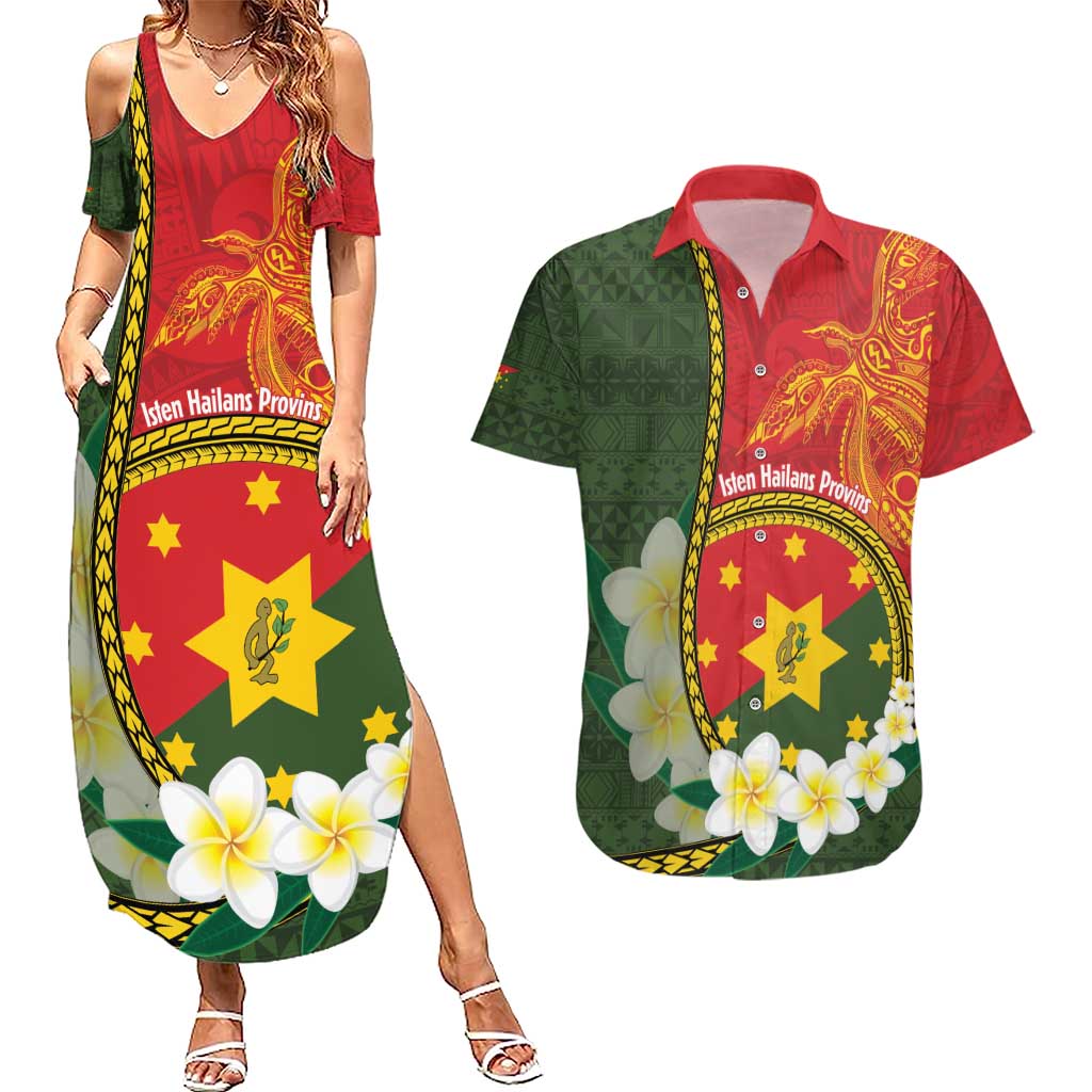 Personalised PNG Isten Hailans Provins Couples Matching Summer Maxi Dress and Hawaiian Shirt Papua New Guinea Plumeria Melanesian Pattern - Polynesian Pride