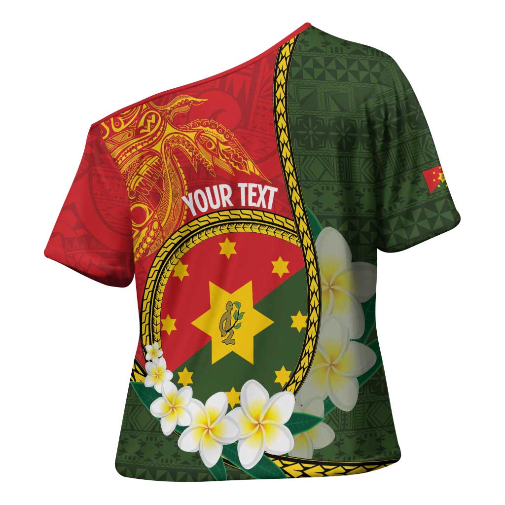 Personalised PNG Isten Hailans Provins Cross Shoulder Shirt Papua New Guinea Plumeria Melanesian Pattern - Polynesian Pride