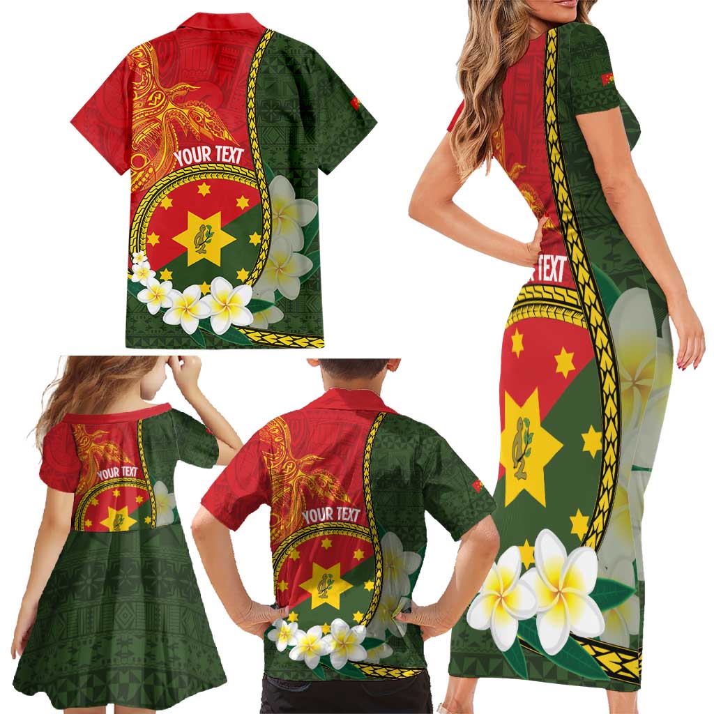 Personalised PNG Isten Hailans Provins Family Matching Short Sleeve Bodycon Dress and Hawaiian Shirt Papua New Guinea Plumeria Melanesian Pattern - Polynesian Pride