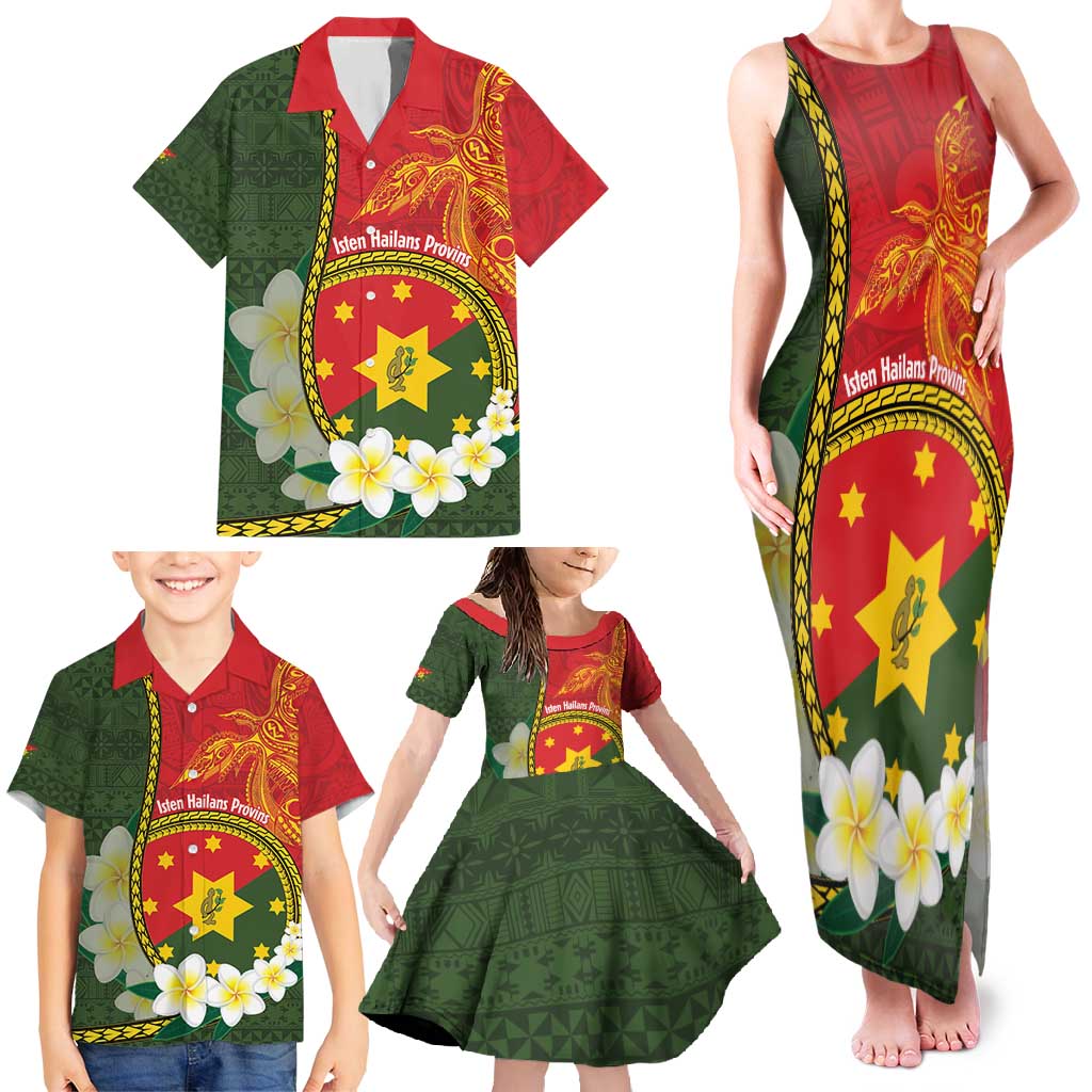 Personalised PNG Isten Hailans Provins Family Matching Tank Maxi Dress and Hawaiian Shirt Papua New Guinea Plumeria Melanesian Pattern - Polynesian Pride