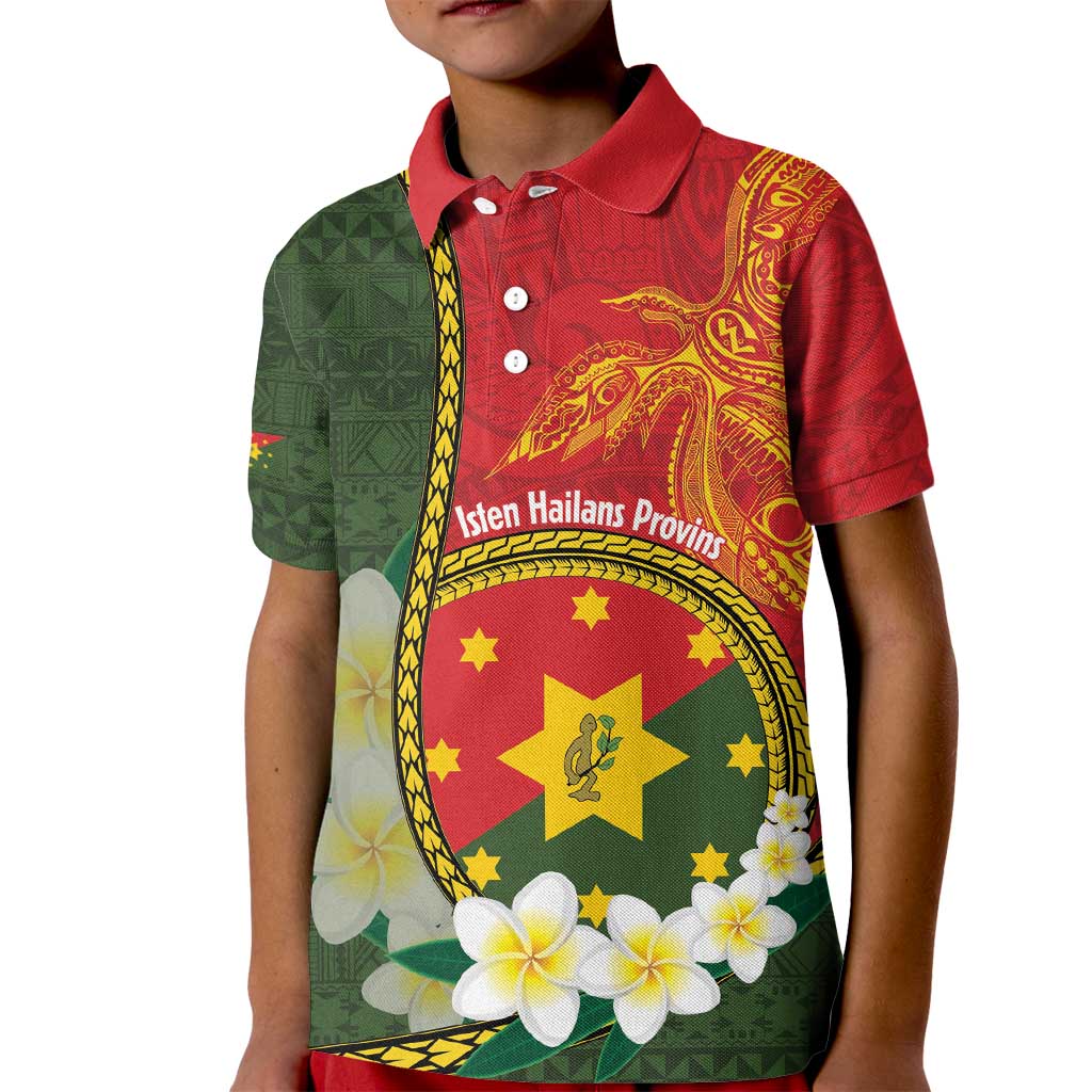 Personalised PNG Isten Hailans Provins Kid Polo Shirt Papua New Guinea Plumeria Melanesian Pattern - Polynesian Pride