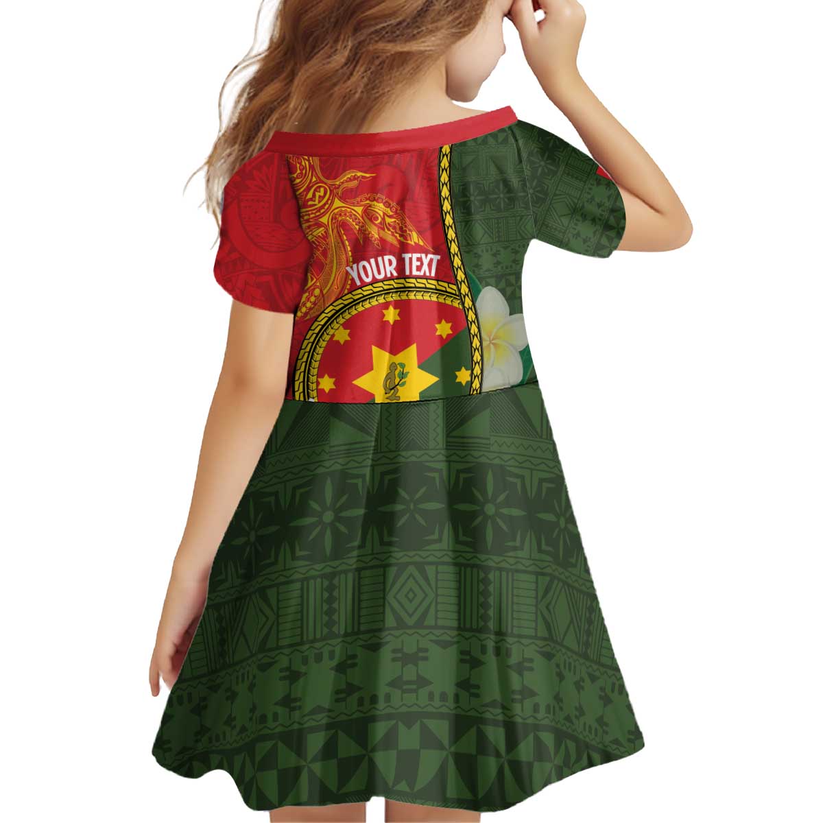 Personalised PNG Isten Hailans Provins Kid Short Sleeve Dress Papua New Guinea Plumeria Melanesian Pattern - Polynesian Pride
