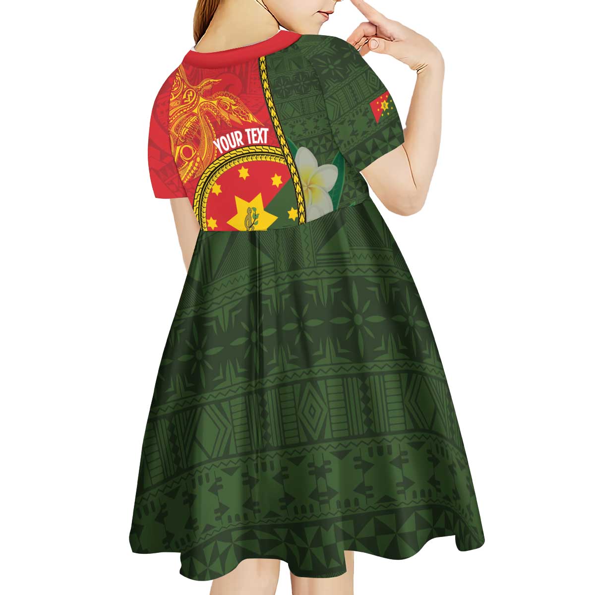 Personalised PNG Isten Hailans Provins Kid Short Sleeve Dress Papua New Guinea Plumeria Melanesian Pattern - Polynesian Pride
