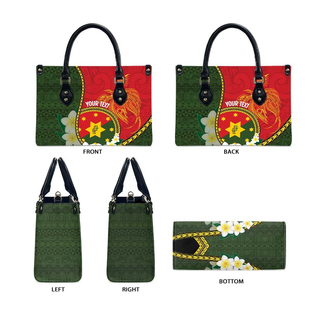 Personalised PNG Isten Hailans Provins Leather Bag Papua New Guinea Plumeria Melanesian Pattern - Polynesian Pride