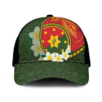 PNG Isten Hailans Provins Mesh Trucker Cap Papua New Guinea Plumeria Melanesian Pattern - Polynesian Pride