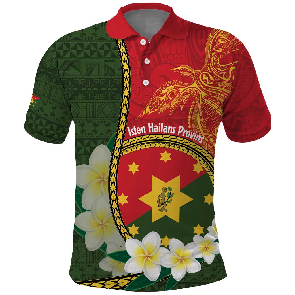 Personalised PNG Isten Hailans Provins Polo Shirt Papua New Guinea Plumeria Melanesian Pattern - Polynesian Pride