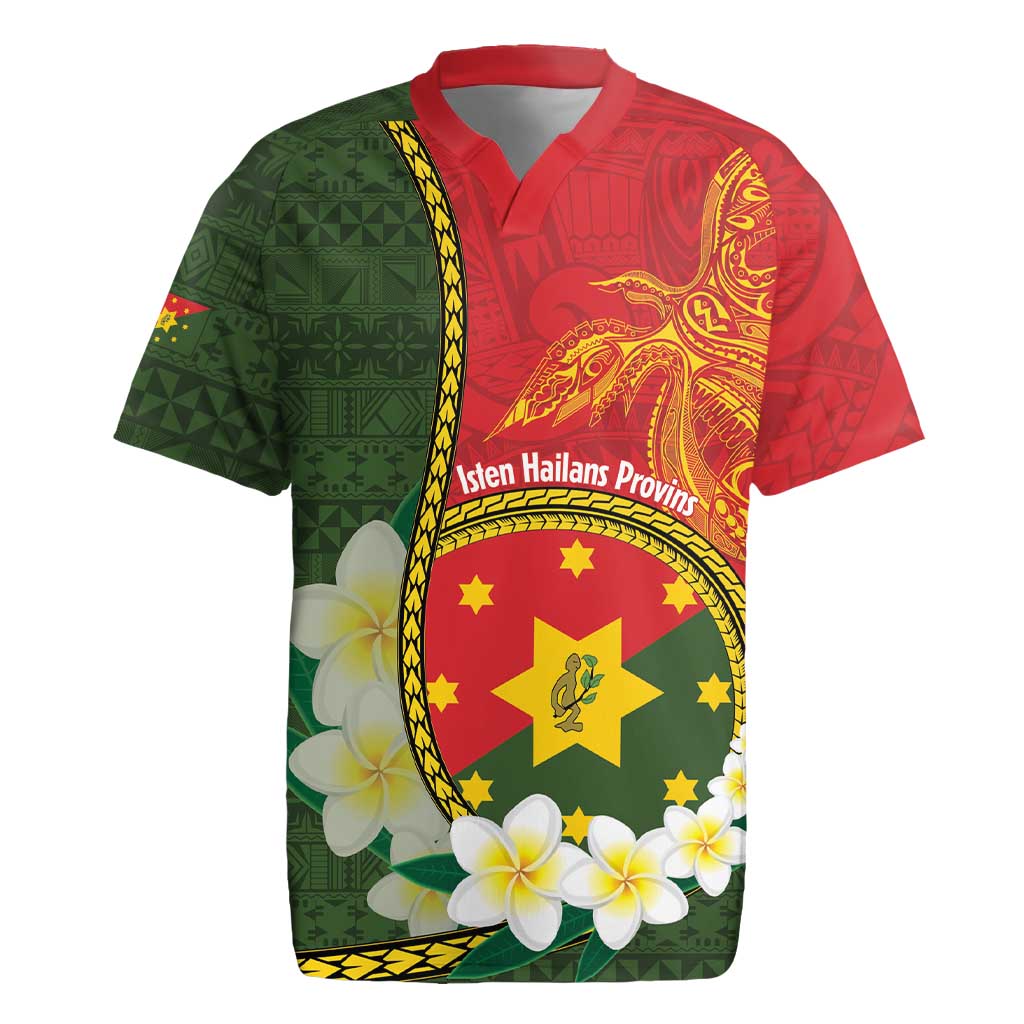 Personalised PNG Isten Hailans Provins Rugby Jersey Papua New Guinea Plumeria Melanesian Pattern - Polynesian Pride
