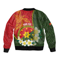 Personalised PNG Isten Hailans Provins Sleeve Zip Bomber Jacket Papua New Guinea Plumeria Melanesian Pattern - Polynesian Pride