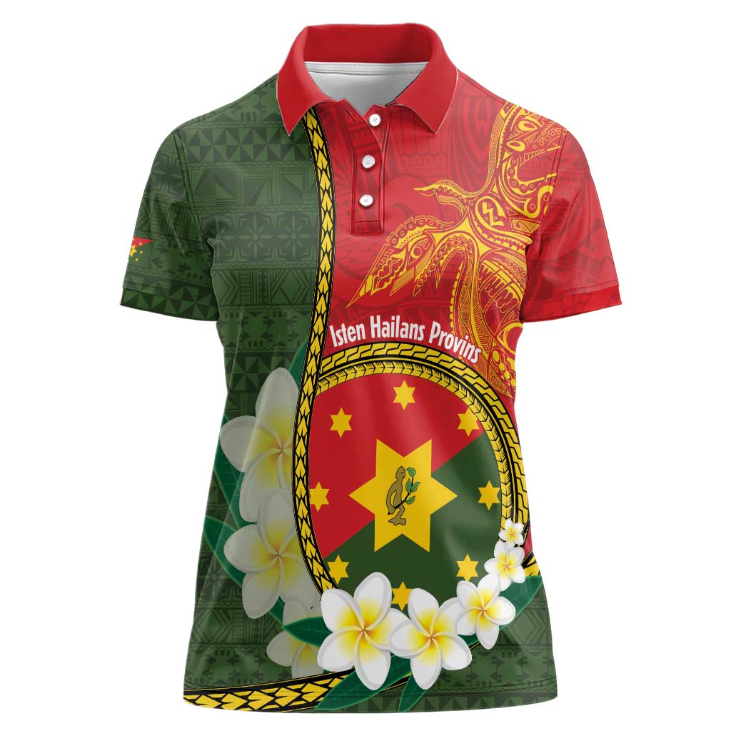 Personalised PNG Isten Hailans Provins Women Polo Shirt Papua New Guinea Plumeria Melanesian Pattern - Polynesian Pride