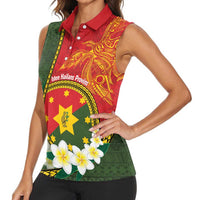 Personalised PNG Isten Hailans Provins Women Sleeveless Polo Shirt Papua New Guinea Plumeria Melanesian Pattern - Polynesian Pride