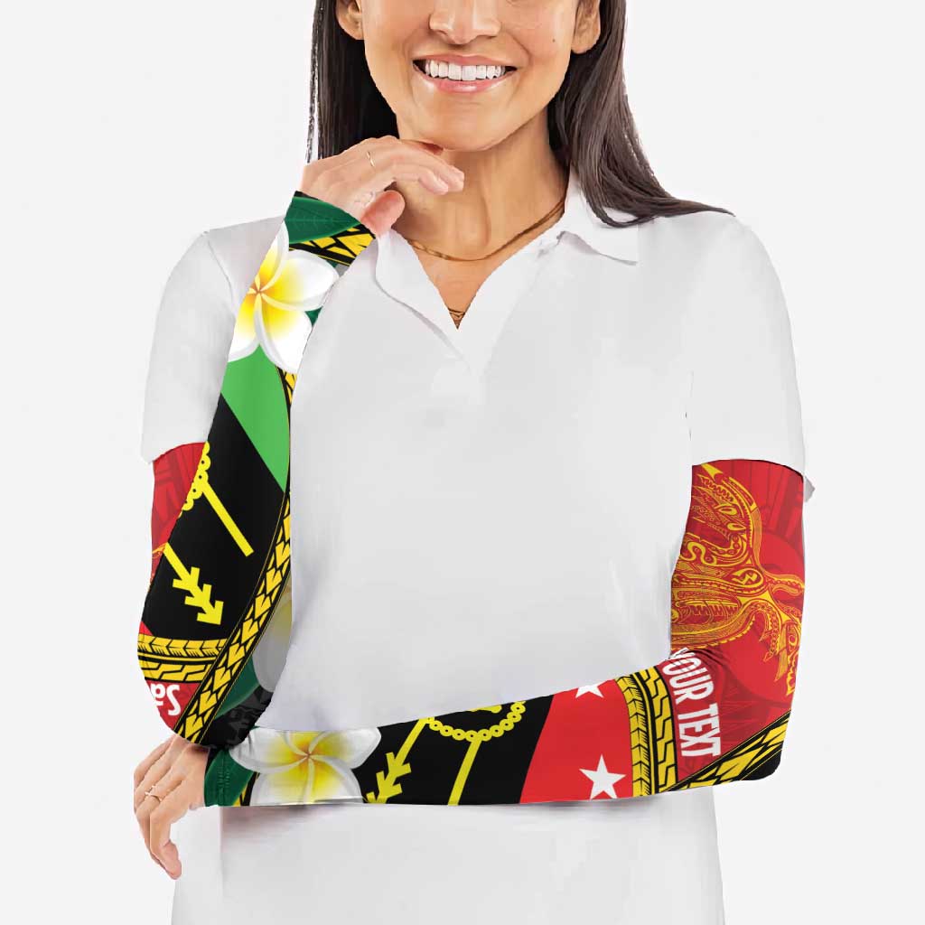 Personalised PNG Sauten Hailans Arm Sleeves Papua New Guinea Plumeria Melanesian Pattern - Polynesian Pride