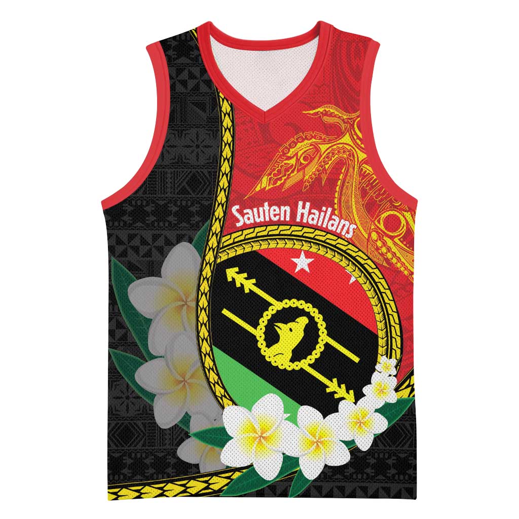 Personalised PNG Sauten Hailans Basketball Jersey Papua New Guinea Plumeria Melanesian Pattern LT14 Unisex Red - Polynesian Pride