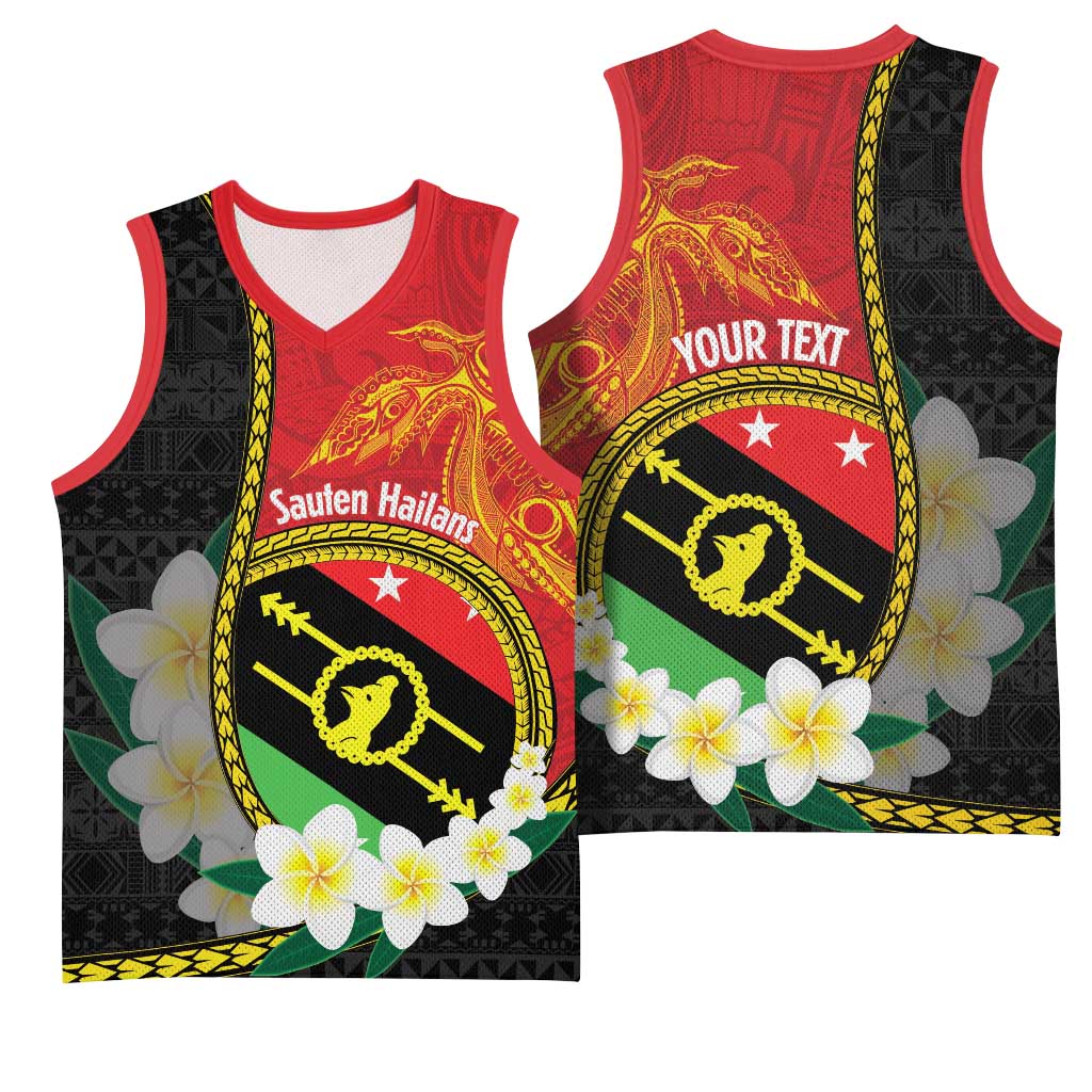 Personalised PNG Sauten Hailans Basketball Jersey Papua New Guinea Plumeria Melanesian Pattern LT14 - Polynesian Pride