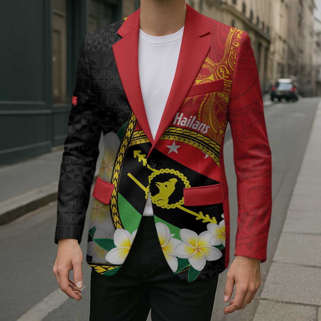 Personalised PNG Sauten Hailans Blazer Papua New Guinea Plumeria Melanesian Pattern - Polynesian Pride