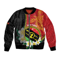 Personalised PNG Sauten Hailans Bomber Jacket Papua New Guinea Plumeria Melanesian Pattern - Polynesian Pride