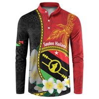 Personalised PNG Sauten Hailans Button Sweatshirt Papua New Guinea Plumeria Melanesian Pattern - Polynesian Pride