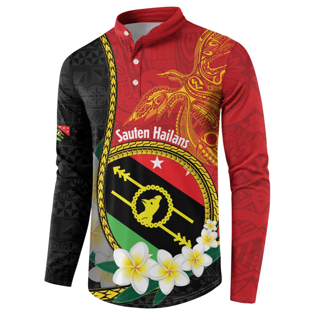 Personalised PNG Sauten Hailans Button Sweatshirt Papua New Guinea Plumeria Melanesian Pattern - Polynesian Pride