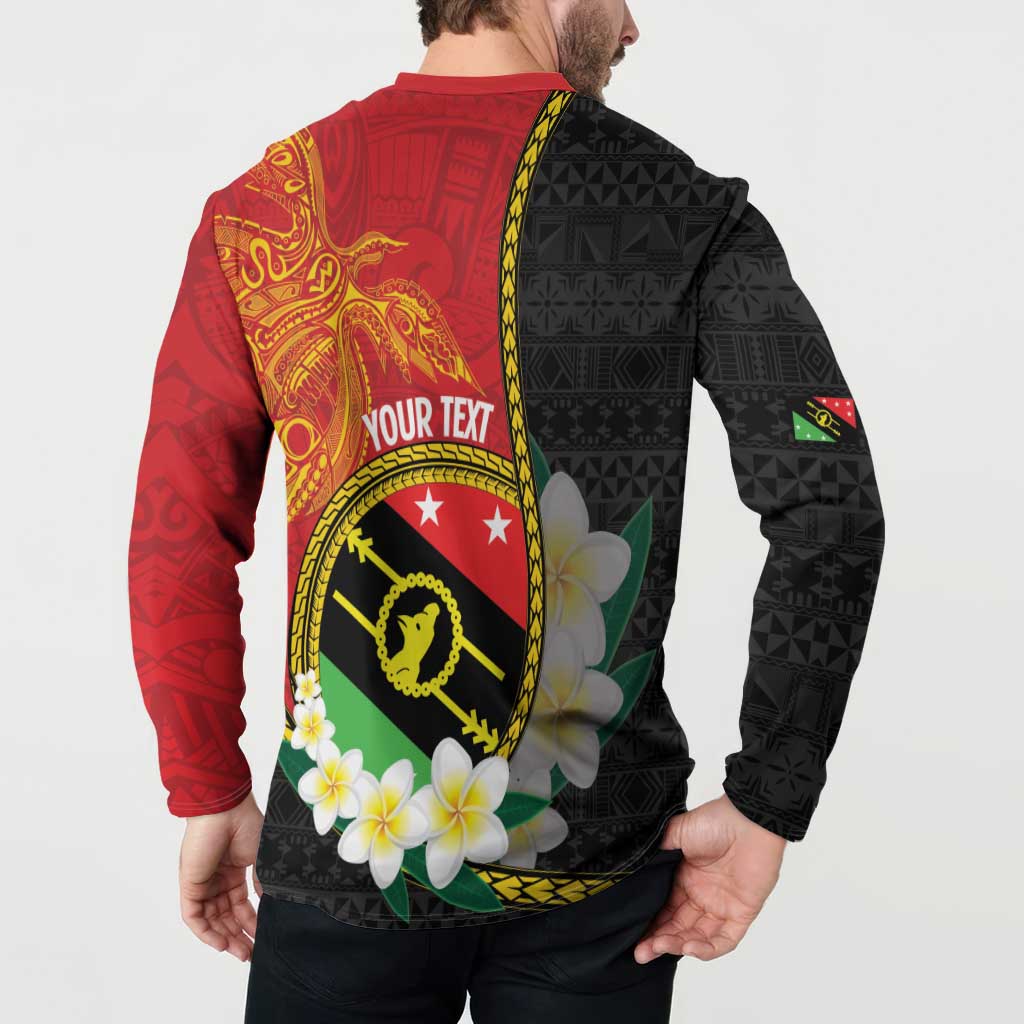 Personalised PNG Sauten Hailans Button Sweatshirt Papua New Guinea Plumeria Melanesian Pattern - Polynesian Pride