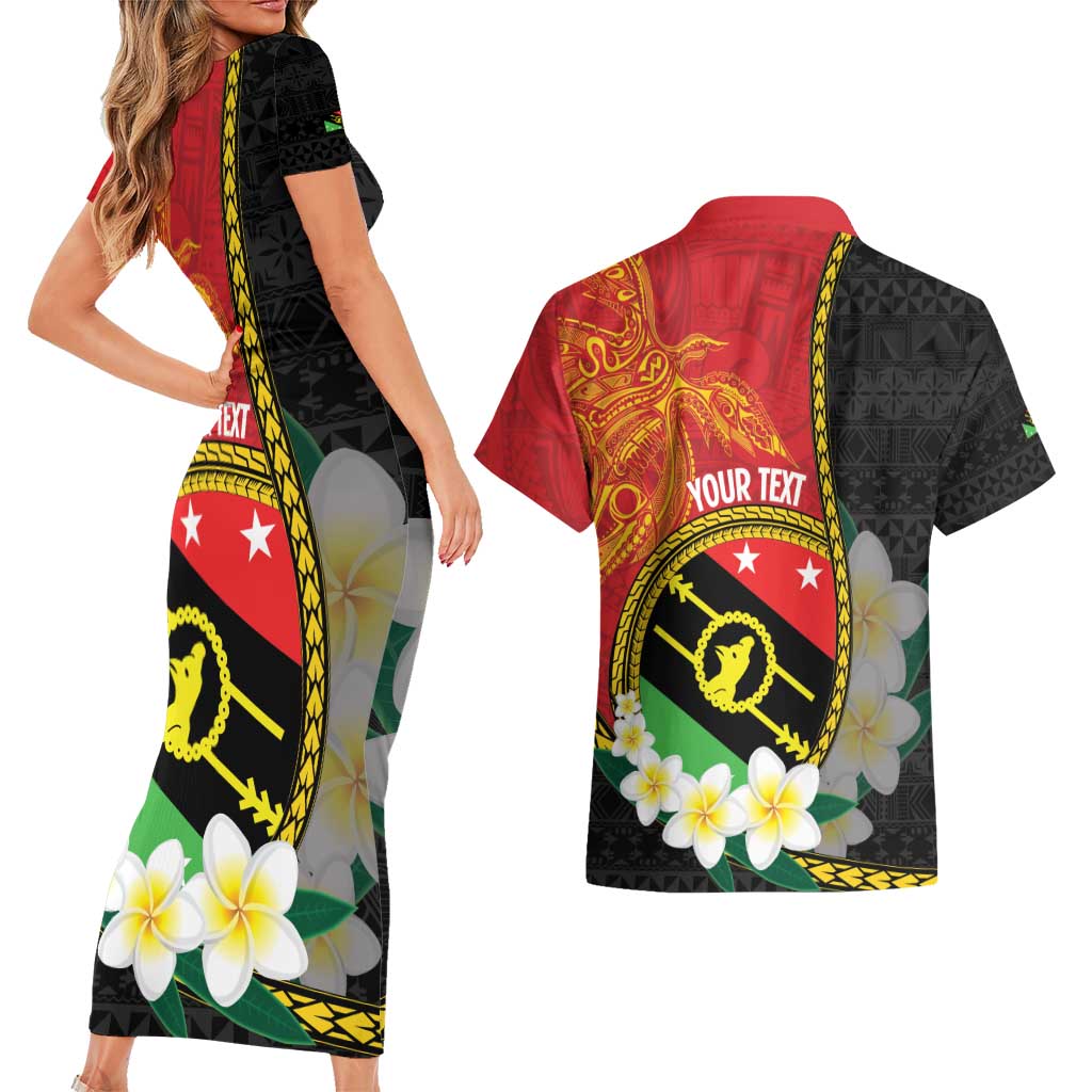 Personalised PNG Sauten Hailans Couples Matching Short Sleeve Bodycon Dress and Hawaiian Shirt Papua New Guinea Plumeria Melanesian Pattern - Polynesian Pride