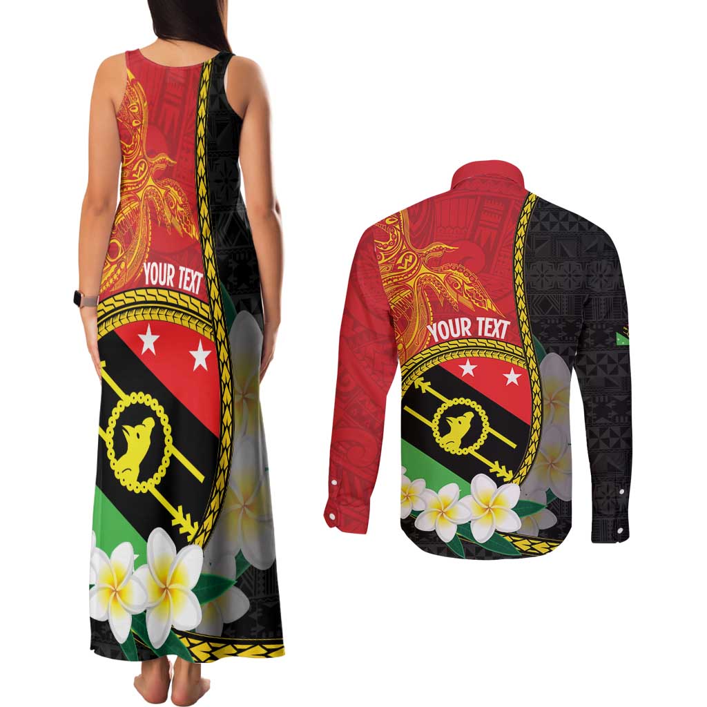 Personalised PNG Sauten Hailans Couples Matching Tank Maxi Dress and Long Sleeve Button Shirt Papua New Guinea Plumeria Melanesian Pattern - Polynesian Pride