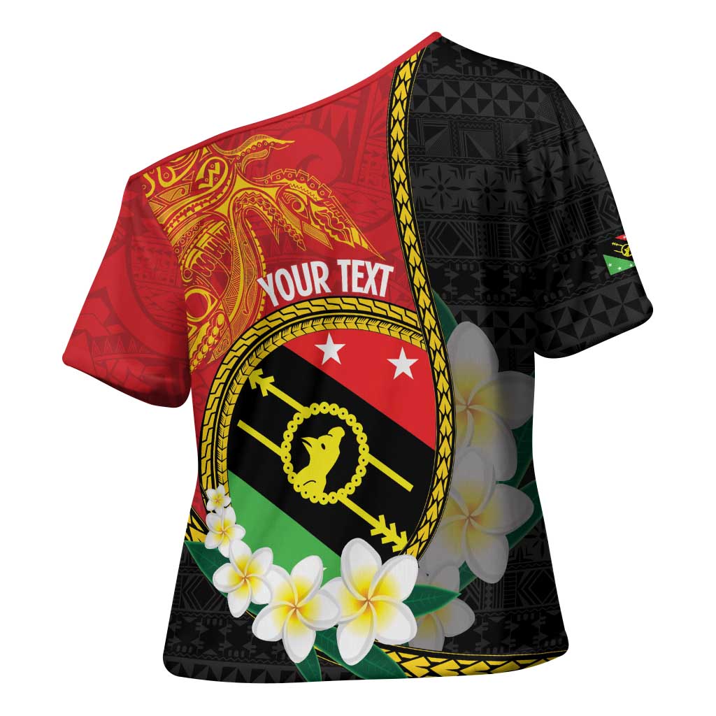 Personalised PNG Sauten Hailans Cross Shoulder Shirt Papua New Guinea Plumeria Melanesian Pattern - Polynesian Pride