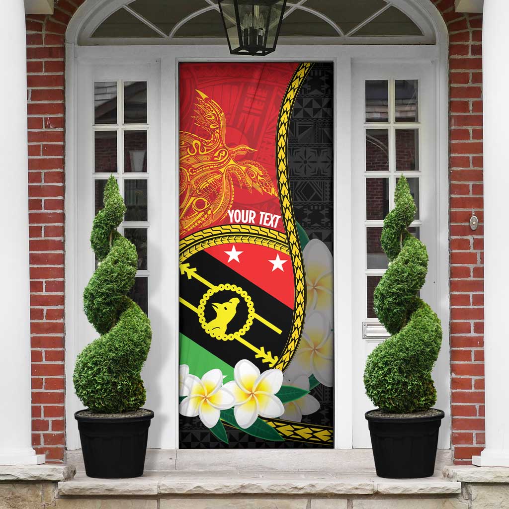 Personalised PNG Sauten Hailans Door Cover Papua New Guinea Plumeria Melanesian Pattern - Polynesian Pride
