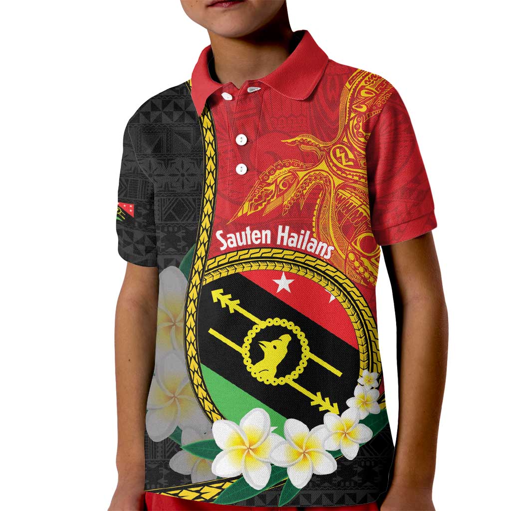 Personalised PNG Sauten Hailans Kid Polo Shirt Papua New Guinea Plumeria Melanesian Pattern - Polynesian Pride